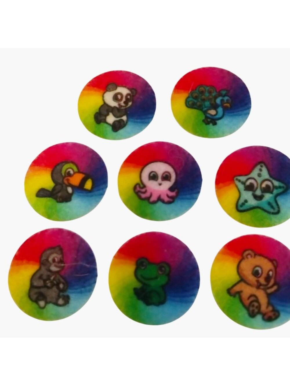 Rainbow Animal Character Patch 1 inch Felt Disc Pack Lot 8